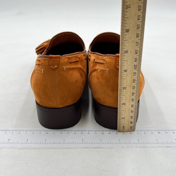 FSJ Brown Men's Retro Round Toe Tassel Loafers Suede Slip-On Comfortable Shoes - Picture 5 of 8